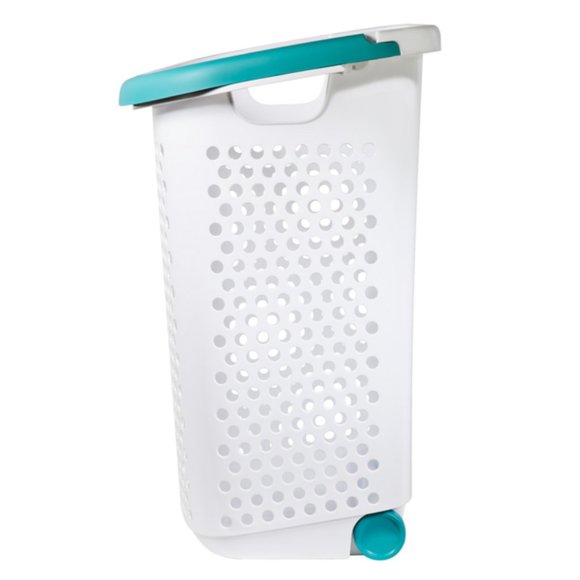 Bushel Rolling Plastic Laundry Hamper with Pop-up Handle, White Brand New - Picture 3 of 6